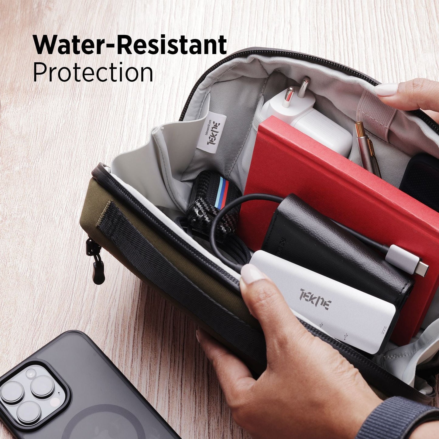 Tekne Gadget Organiser | Water-Resistant Tech Pouch with Multiple Compartments | Travel-Friendly 
