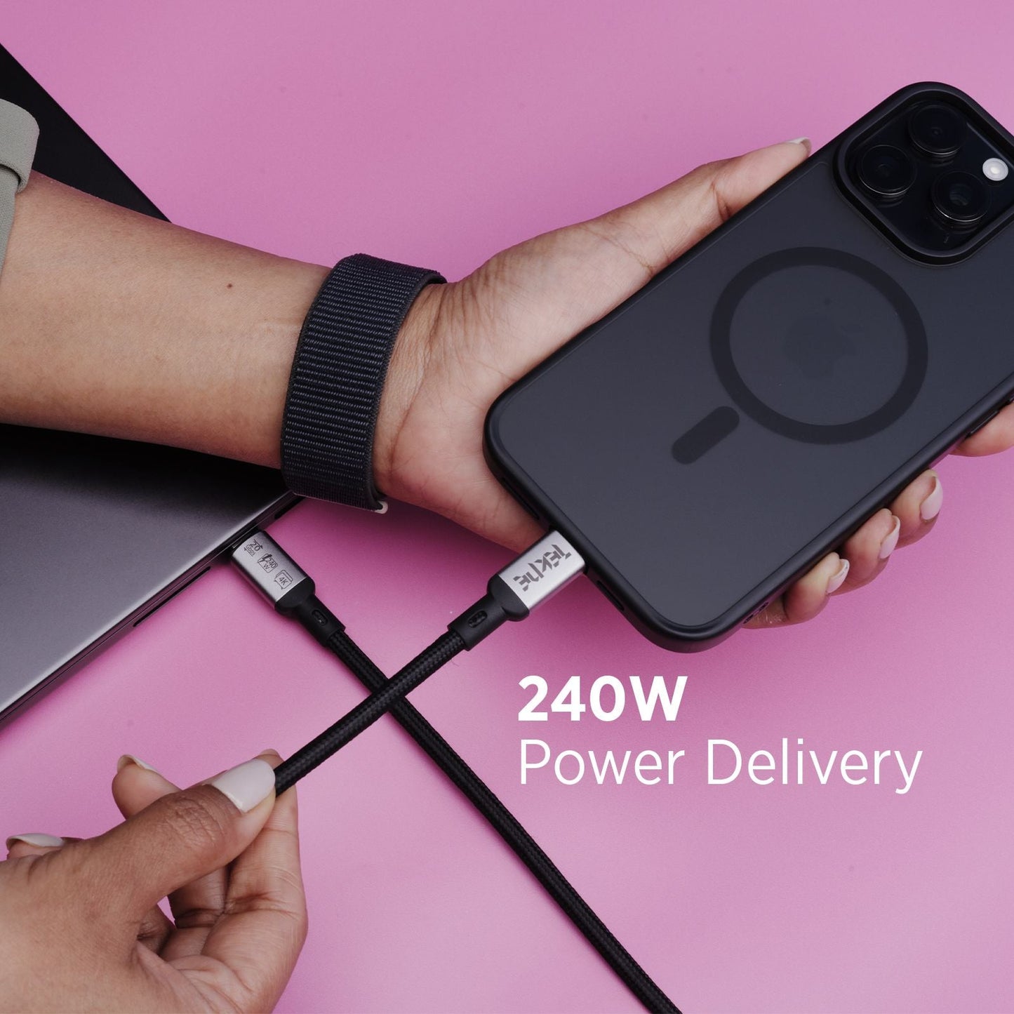 Tekne 240W USB4 Braided Cable | Ultra-Fast Charging & 20Gbps Data Transfer | Durable 2m Cable 