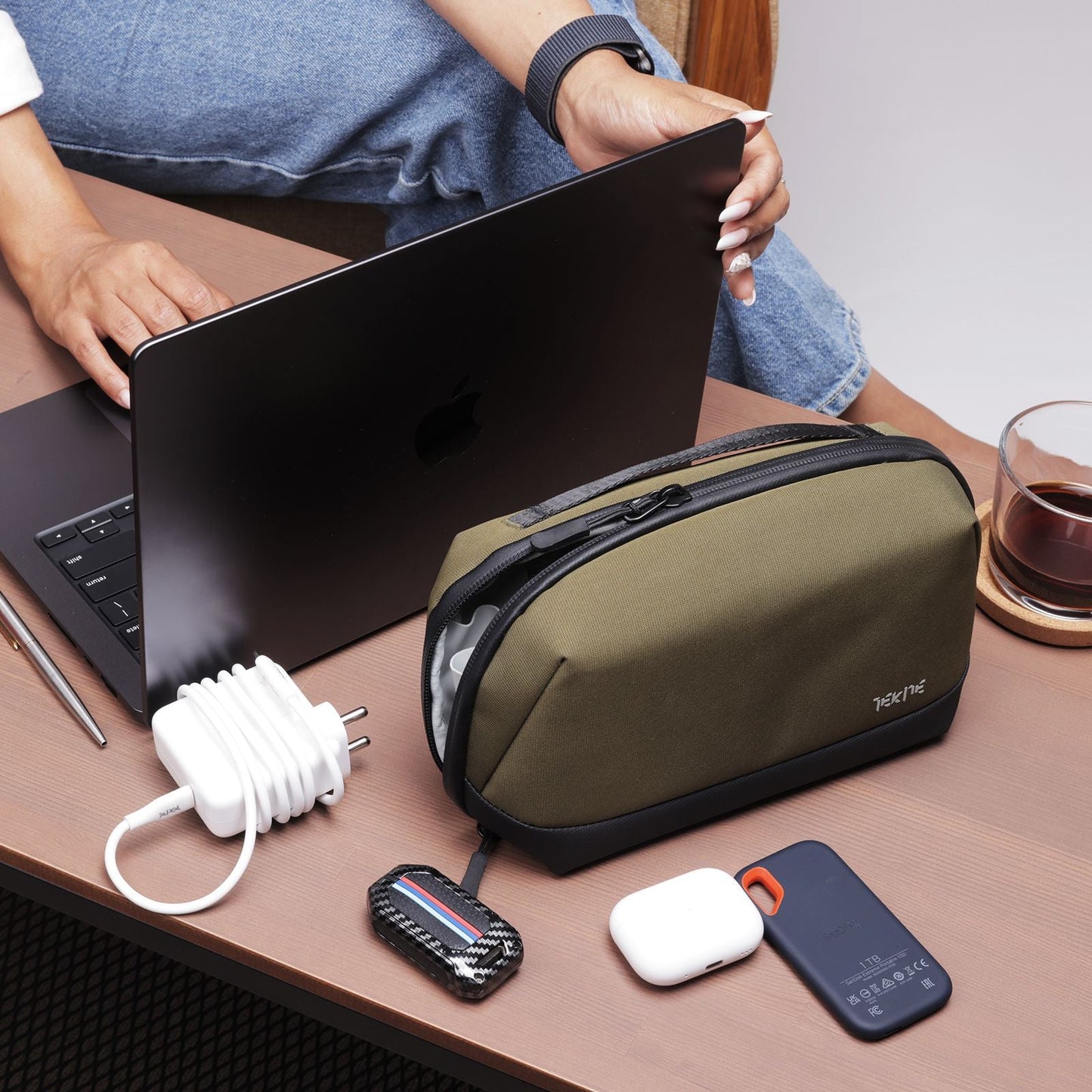 Tekne Gadget Organiser | Water-Resistant Tech Pouch with Multiple Compartments | Travel-Friendly 
